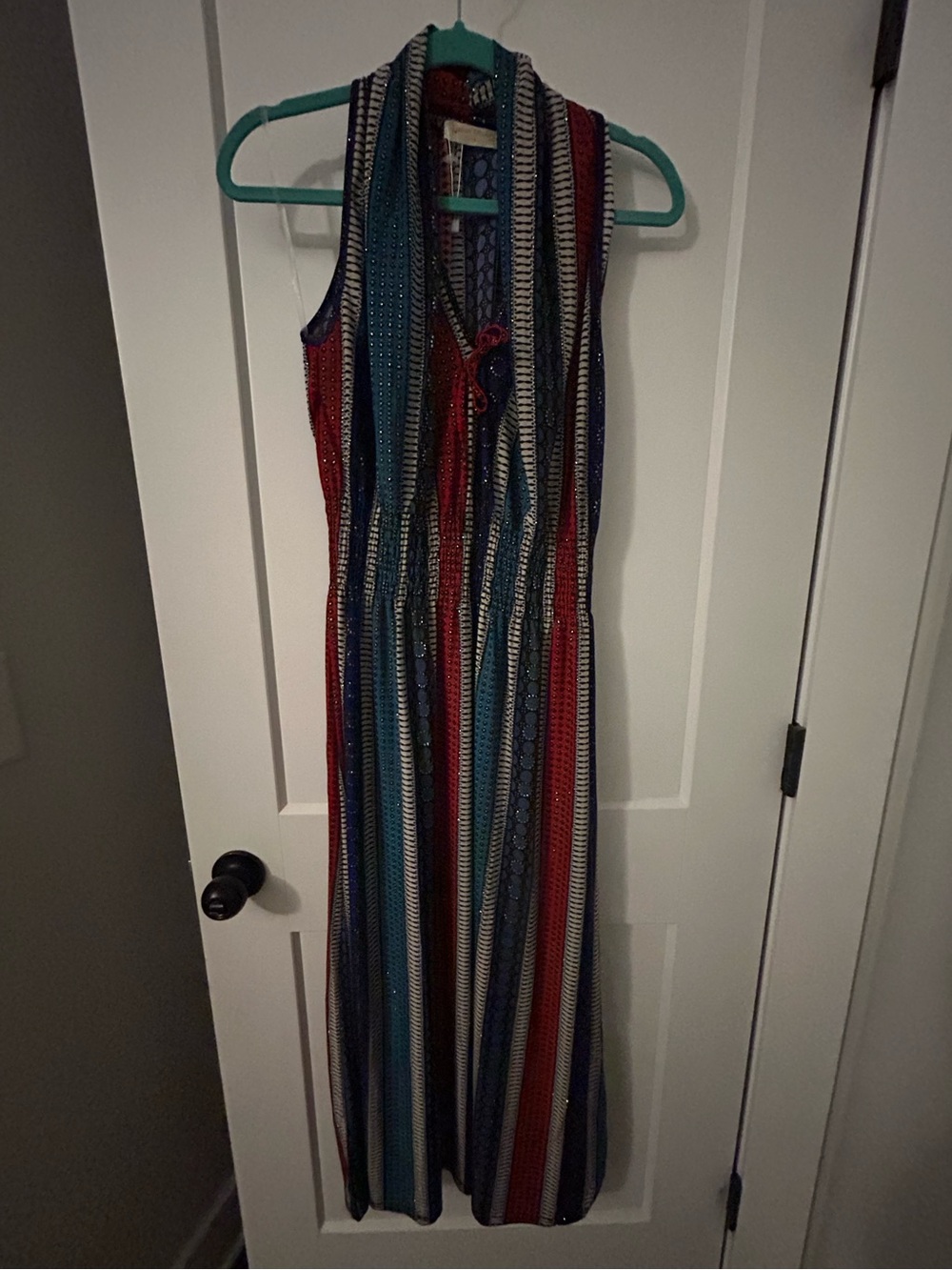 Striped Sleeveless Maxi Dress in Blue, Red & Teal